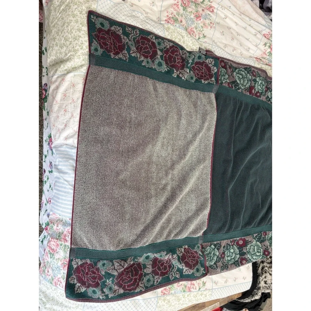 Vintage Cannon Royal Family Green Rose Floral Cttn Bath Towel Washcloth 6pc Set